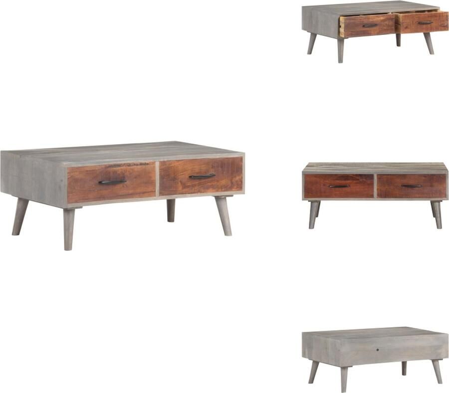 VidaXL Salontafel Salontafels Bijzettafel Banktafel Salontafel 100x60x40 cm massief ruw mangohout grijs