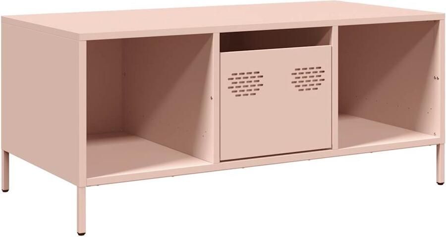 The Living Store Salontafel 101 5x50x43 5 cm koudgewalst staal roze Salontafel Industrieel Design Metalen Salontafel Roestvrijstalen Salontafel Opslagruimte