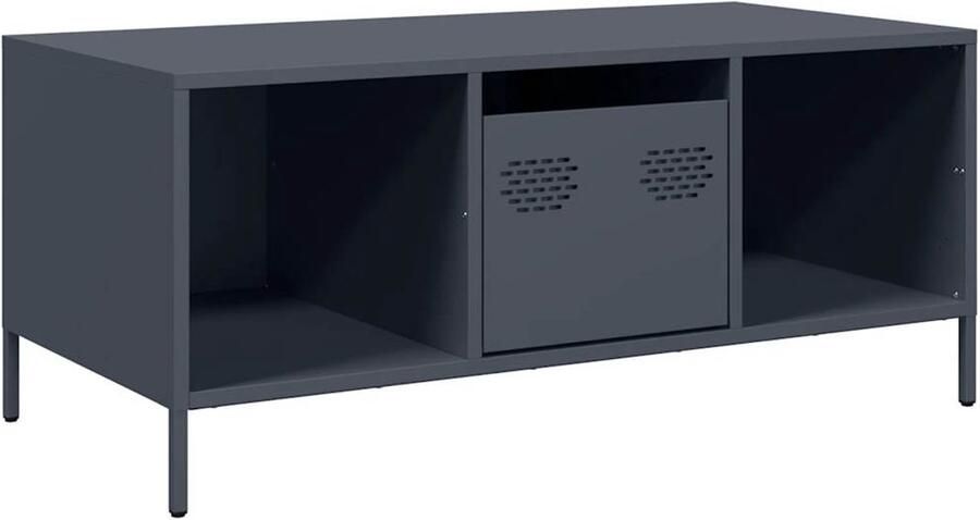 The Living Store Salontafel 101 5x50x43 5 cm koudgewalst staal antracietkleurig Salontafel Industrieel Meubilair Metalen Tafel Bijzettafel Opbergruimte