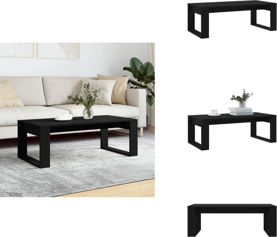 The Living Store Salontafel Bewerkt Hout Zwart 102x50x35 cm Modern design Salontafel Bijzettafel Houten Salontafel Zwarte Salontafel Moderne Salontafel - Foto 2