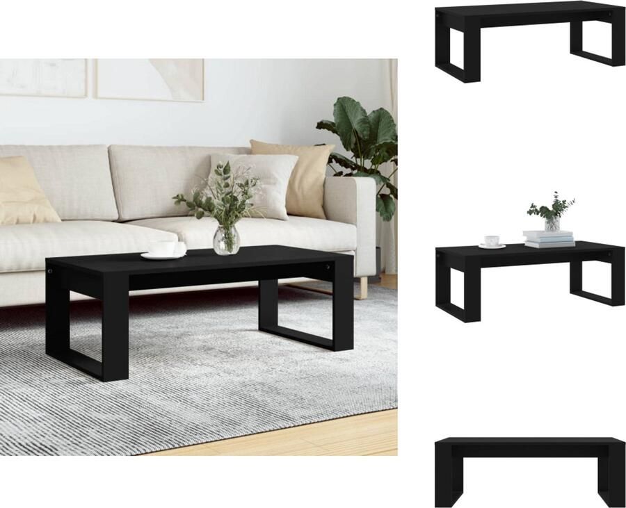 The Living Store Salontafel Bewerkt Hout Zwart 102x50x35 cm Modern design Salontafel Bijzettafel Houten Salontafel Zwarte Salontafel Moderne Salontafel - Foto 3