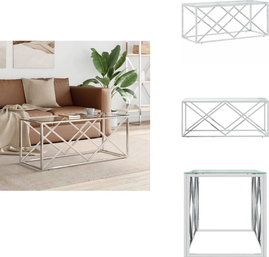 VidaXL Salontafel Salontafels Bijzettafel Banktafel -Salontafel-110x45x45-cm-roestvrij-staal-en-glas - Foto 5