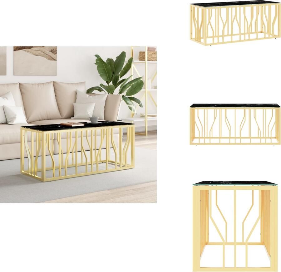 VidaXL Salontafel Salontafels Bijzettafel Banktafel Salontafel 110x45x45 cm roestvrij staal en glas goudkleurig - Foto 2