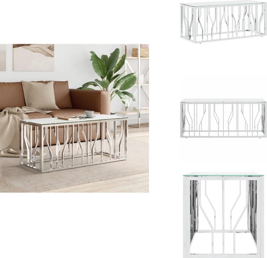 VidaXL Salontafel Salontafels Bijzettafel Banktafel Salontafel 110x45x45 cm roestvrij staal en glas zilverkleurig