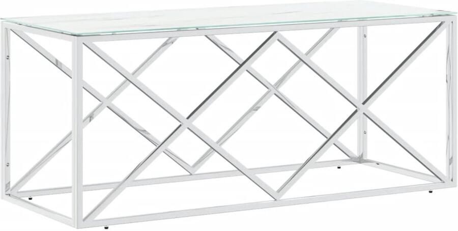 VidaXL Salontafel 110x45x45 cm roestvrij staal en glas Salontafel Roestvrij Staal Glas Marmeren Look Zwarte Kleur Living Room Furniture Meubilair Salontafel Salontafels Bijzettafel Banktafel