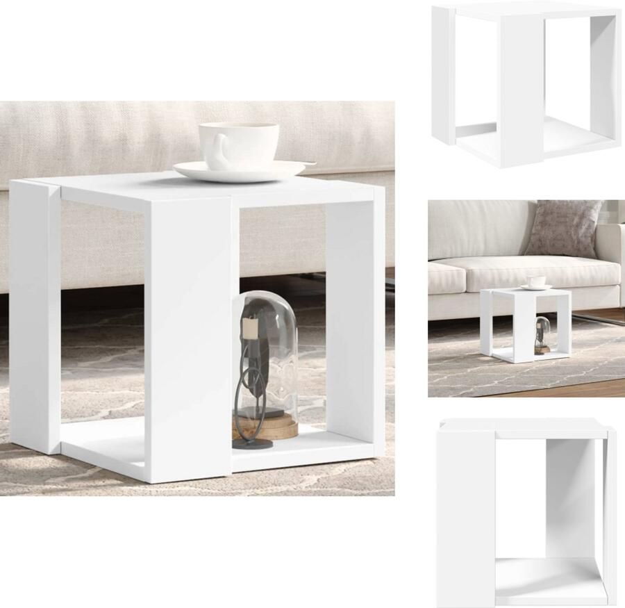The Living Store Salontafel 32x32x30 cm bewerkt hout wit Salontafel Bijzettafel Houten Salontafel Wit Meubel Woonkamer Accessoires