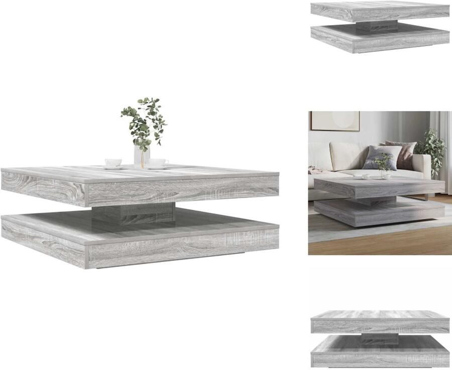 VidaXL Salontafel 360 graden draaibaar 90x90x34 5cm grijs sonoma eiken