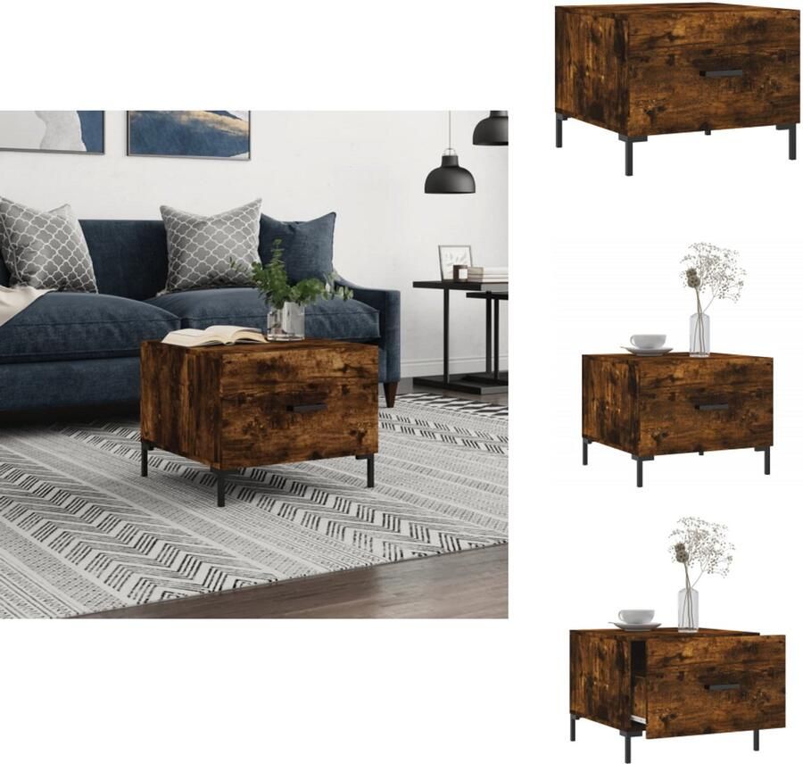 VidaXL Salontafel Salontafels Bijzettafel Banktafel -Salontafel-50x50x40-cm-bewerkt-hout-gerookt-eikenkleurig - Foto 2