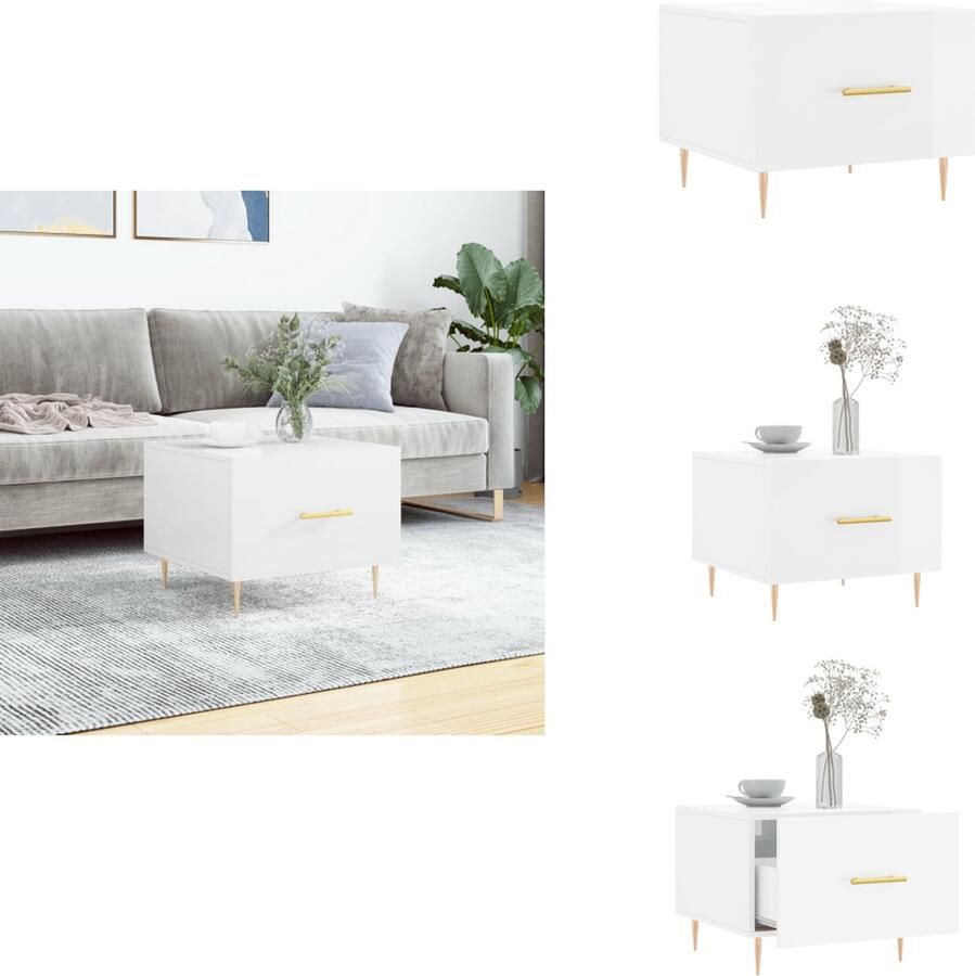 VidaXL Salontafel 50x50x40 cm bewerkt hout hoogglans wit Salontafel Houten Salontafel Witte Salontafel Kleine Salontafel Modernsalontafel - Foto 4