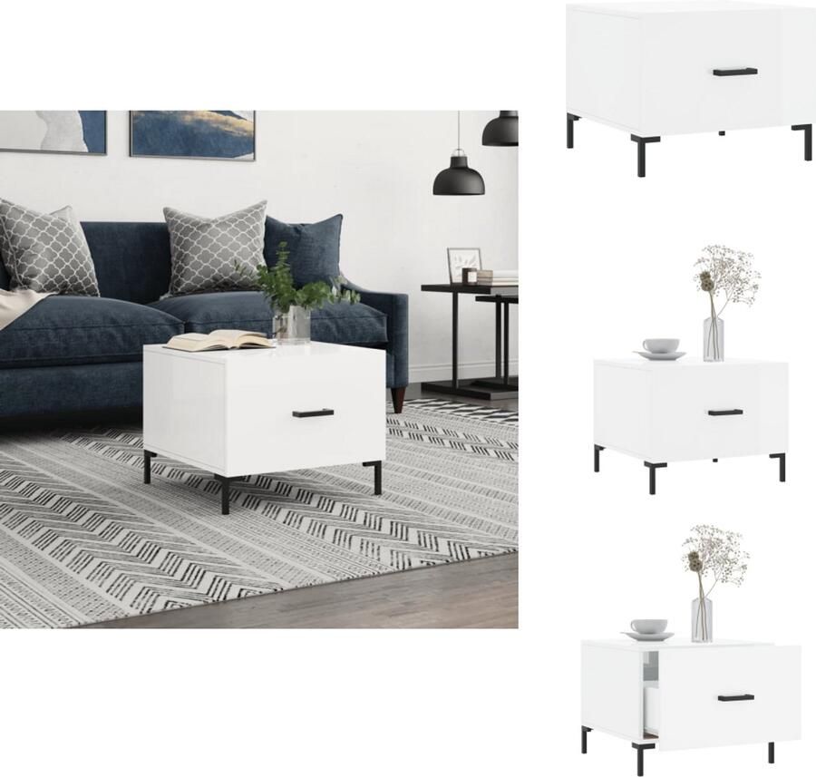 VidaXL Salontafel 50x50x40 cm bewerkt hout hoogglans wit Salontafel Houten Salontafel Witte Salontafel Kleine Salontafel Modernsalontafel - Foto 2