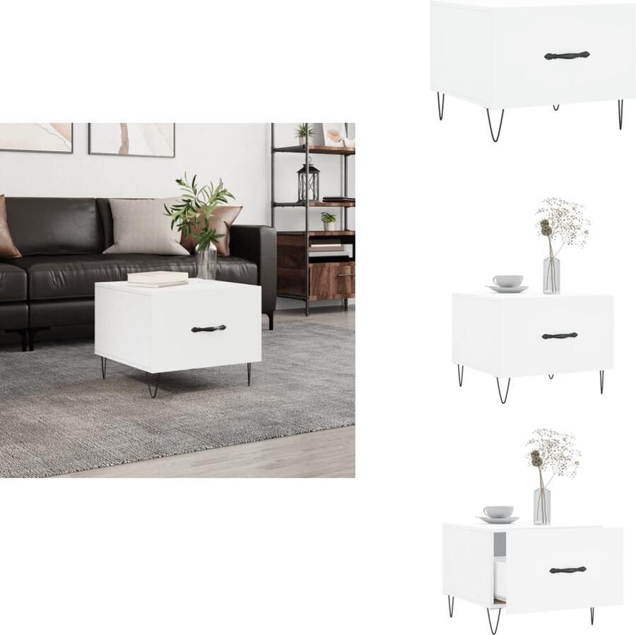 VidaXL Salontafel Salontafels Bijzettafel Banktafel -Salontafel-50x50x40-cm-bewerkt-hout-wit - Foto 3