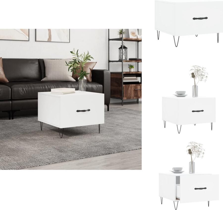 VidaXL Salontafel Salontafels Bijzettafel Banktafel -Salontafel-50x50x40-cm-bewerkt-hout-wit - Foto 2
