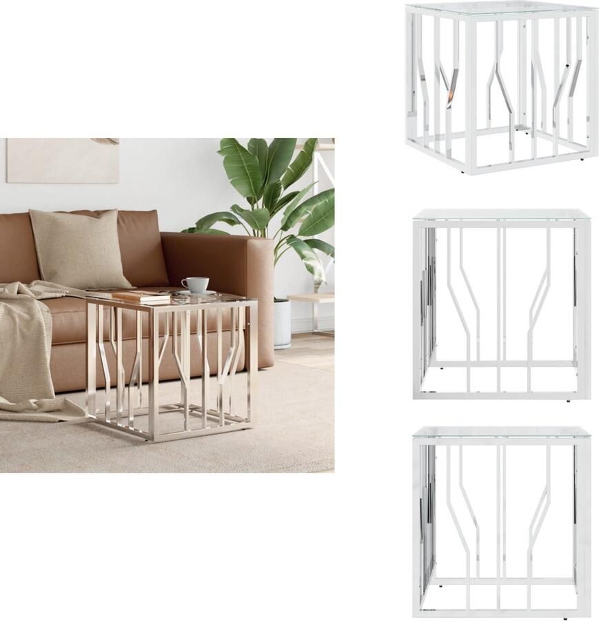 VidaXL Salontafel Salontafels Bijzettafel Banktafel -Salontafel-50x50x50-cm-roestvrij-staal-en-glas-zilverkleurig - Foto 2