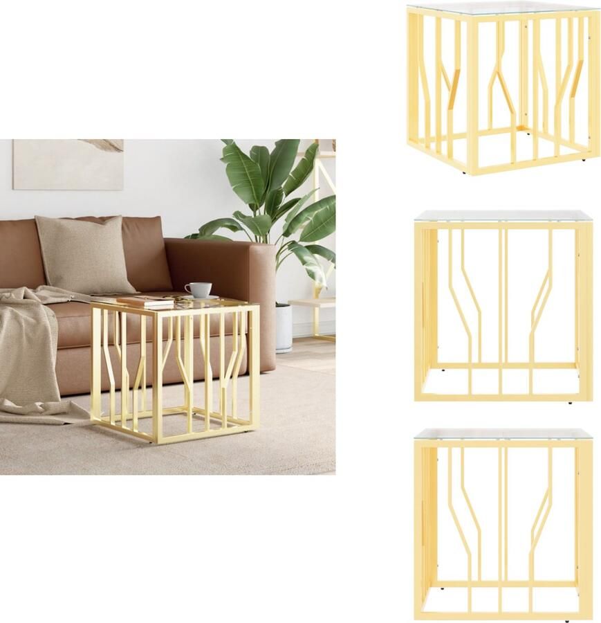 VidaXL Salontafel Salontafels Bijzettafel Banktafel Salontafel 50x50x50 cm roestvrij staal en glas goudkleurig - Foto 2