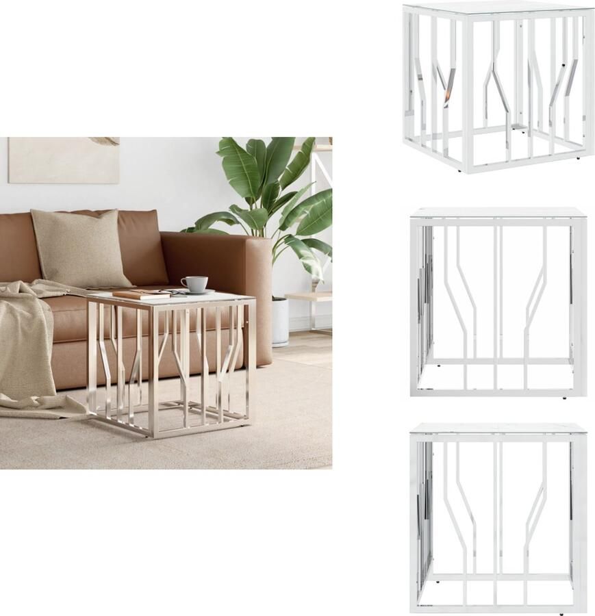 VidaXL Salontafel Salontafels Bijzettafel Banktafel Salontafel 50x50x50 cm roestvrij staal en glas zilverkleurig