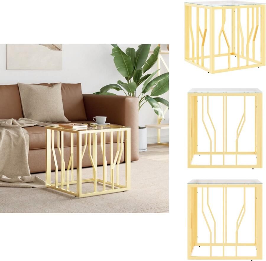 VidaXL Salontafel Salontafels Bijzettafel Banktafel -Salontafel-50x50x50-cm-roestvrij-staal-en-glas-goudkleurig