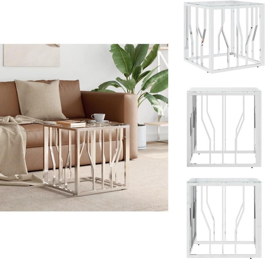 VidaXL Salontafel Salontafels Bijzettafel Banktafel -Salontafel-50x50x50-cm-roestvrij-staal-en-glas-zilverkleurig
