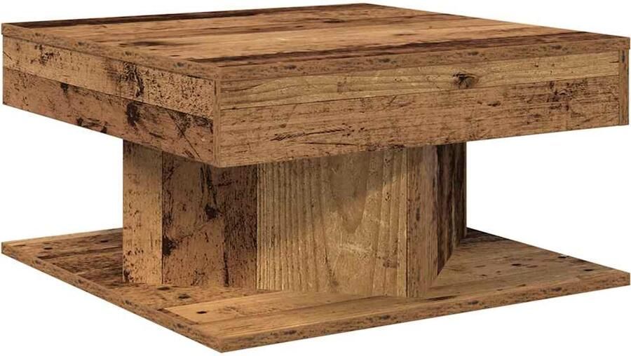 The Living Store Salontafel 55x55x30 cm bewerkt hout oud houtkleurig Salontafel Houten Salontafel Bijzettafel Coffeetable Tv Tafeltje