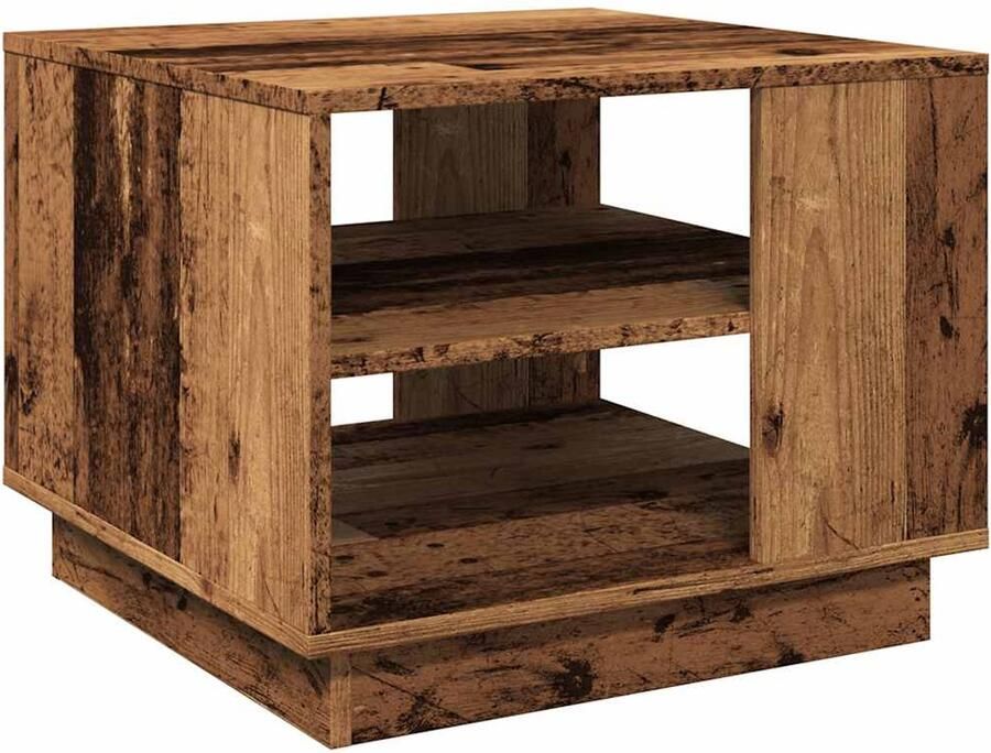 The Living Store Salontafel 55x55x42 cm bewerkt hout oud houtkleurig Salontafel Houten Salontafel Bijzettafel Coffeetable Tv Tafeltje