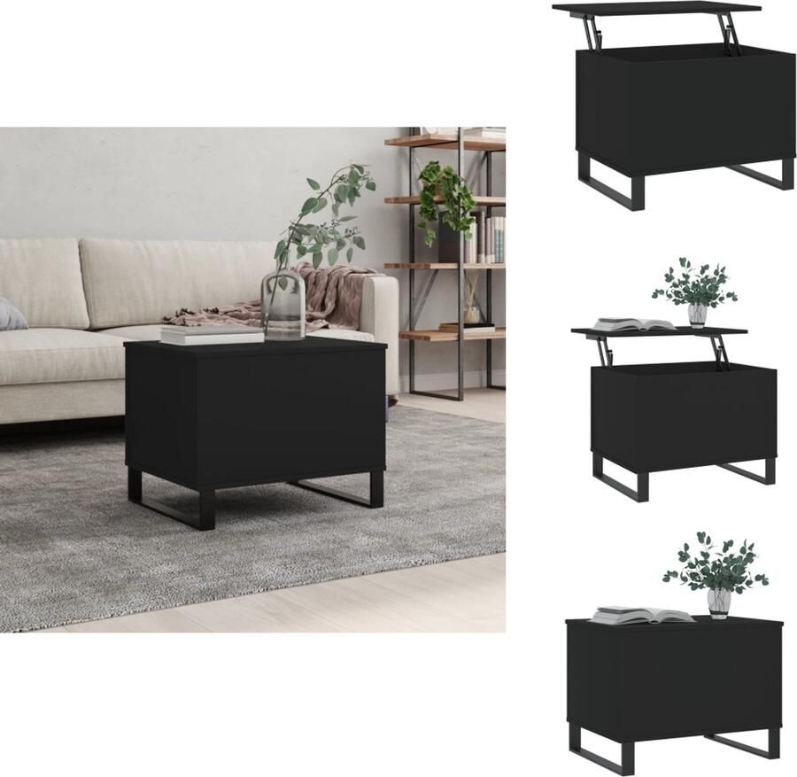 The Living Store Salontafel Lift-top Bewerkt hout en metaal 60 x 44.5 x 45 cm Zwarte kleur Salontafel Lift Top Tafel Houten Salontafel Zwarte Salontafel Multifunctionele Tafel - Foto 2
