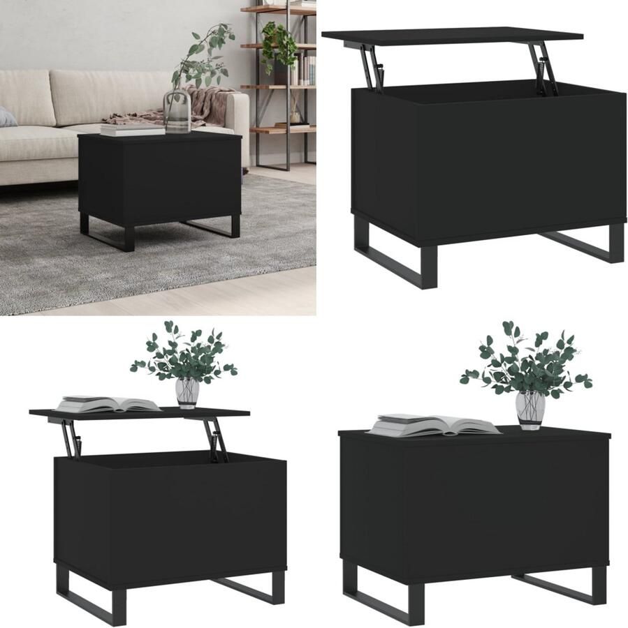 The Living Store Salontafel Lift-top Bewerkt hout en metaal 60 x 44.5 x 45 cm Zwarte kleur Salontafel Lift Top Tafel Houten Salontafel Zwarte Salontafel Multifunctionele Tafel