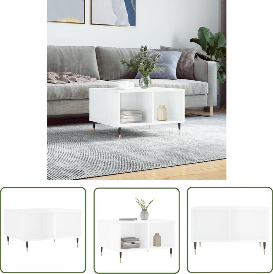 The Living Store Salontafel 60x50x36 5 cm bewerkt hout hoogglans wit Salontafel Bijzettafel Houten Salontafel Wit Salontafel Modern Design - Foto 2