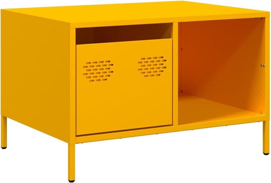 The Living Store Salontafel 68 5x50x43 5 cm koudgewalst staal mosterdgeel Salontafel Industrieel Meubilair Staaltafel Geel Mustardkleur