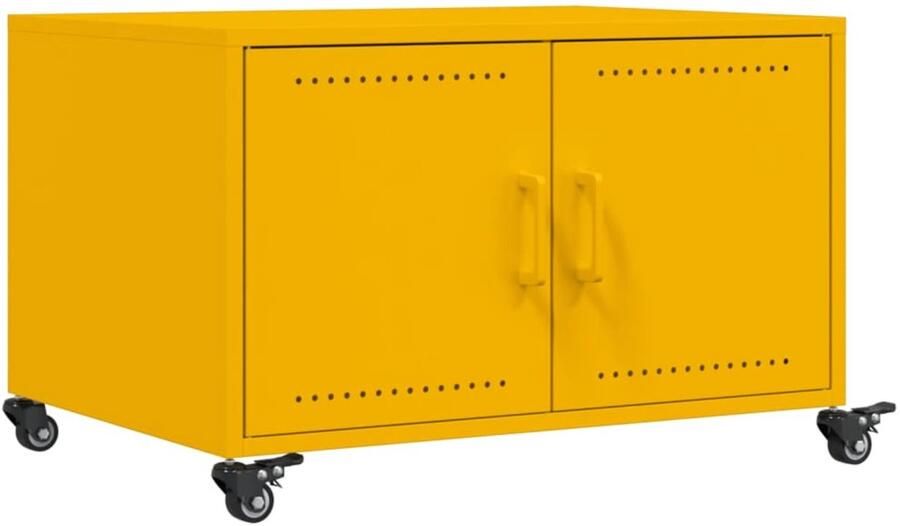 The Living Store Salontafel 68x50x43 5 cm staal mosterdgeel Salontafel Staaltafel Mosterdgeel Industriële Meubels Livingroom Furniture