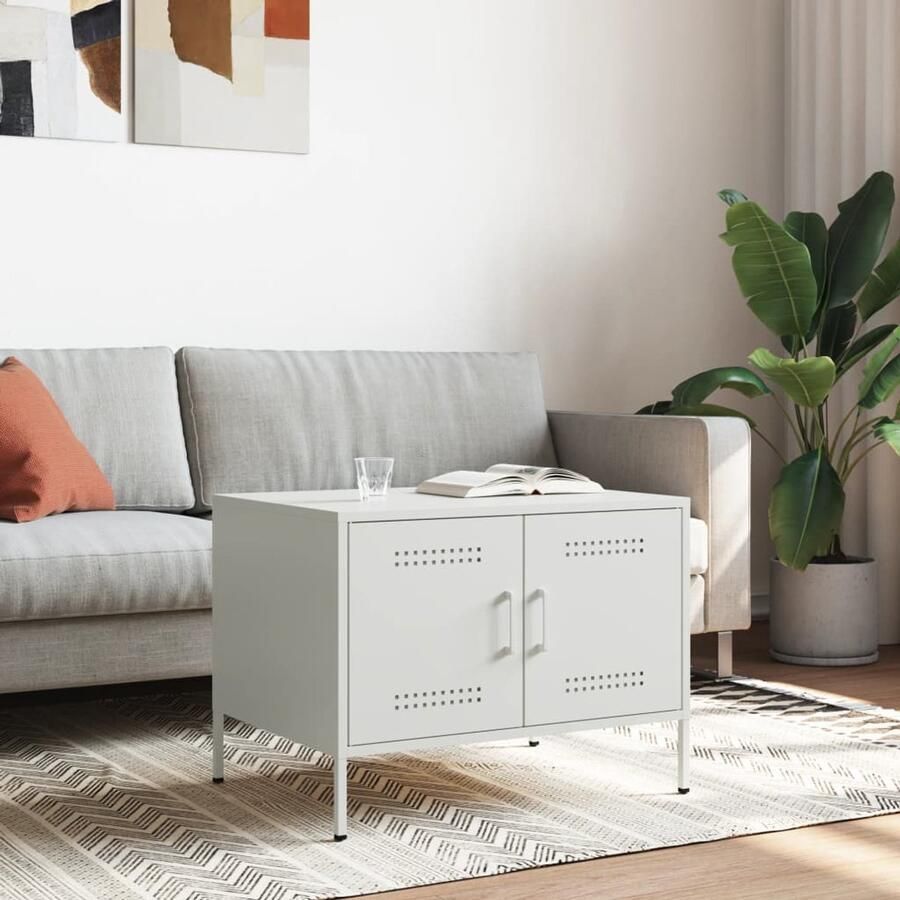 VidaXL Salontafel 68x50x50 5 cm staal wit Salontafel Salontafels Bijzettafel Banktafel