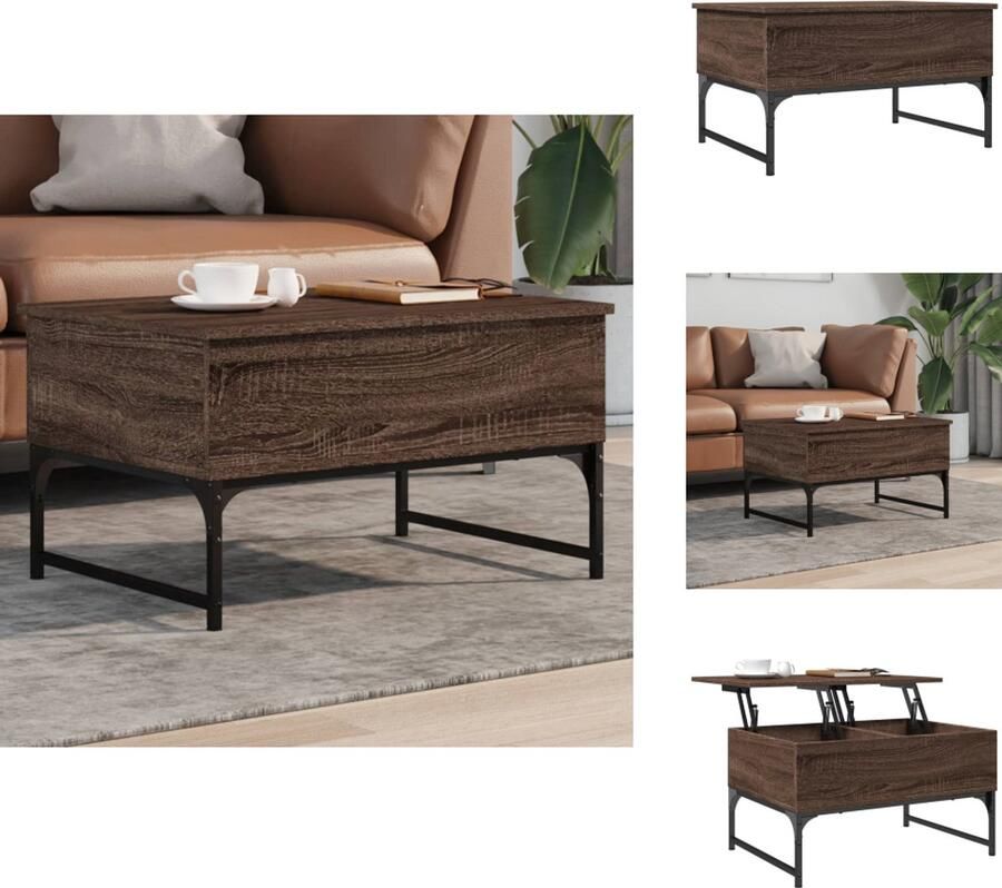 VidaXL -Salontafel-70x50x40-cm-bewerkt-hout-en-metaal-bruin-eikenkleur - Foto 5
