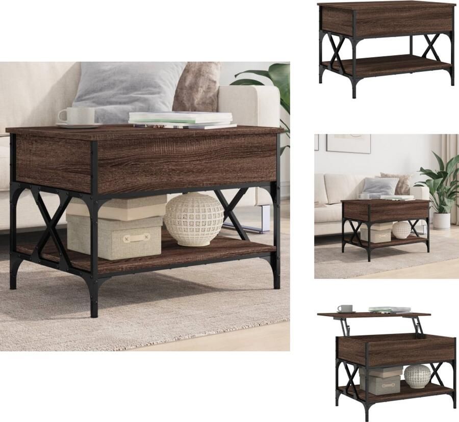 VidaXL Salontafel Salontafels Bijzettafel Banktafel Salontafel 70x50x50 cm bewerkt hout en metaal bruineikenkleur