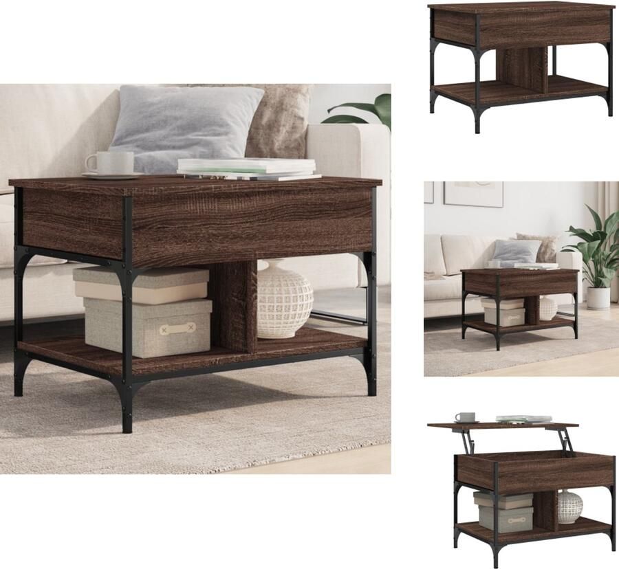 VidaXL -Salontafel-70x50x50-cm-bewerkt-hout-en-metaal-bruineikenkleur - Foto 4
