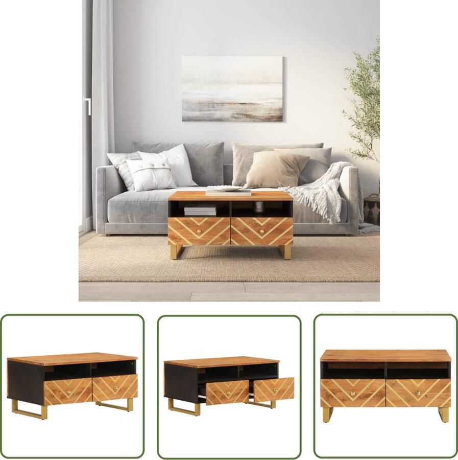 The Living Store Salontafel Mangohout Opbergruimte Stevig tafelblad Praktische deur IJzeren poten 80 x 54 x 40 cm Bruin Salontafel Mangohouten Salontafel Bijzettafel Opbergruimte Houten Salontafel - Foto 3