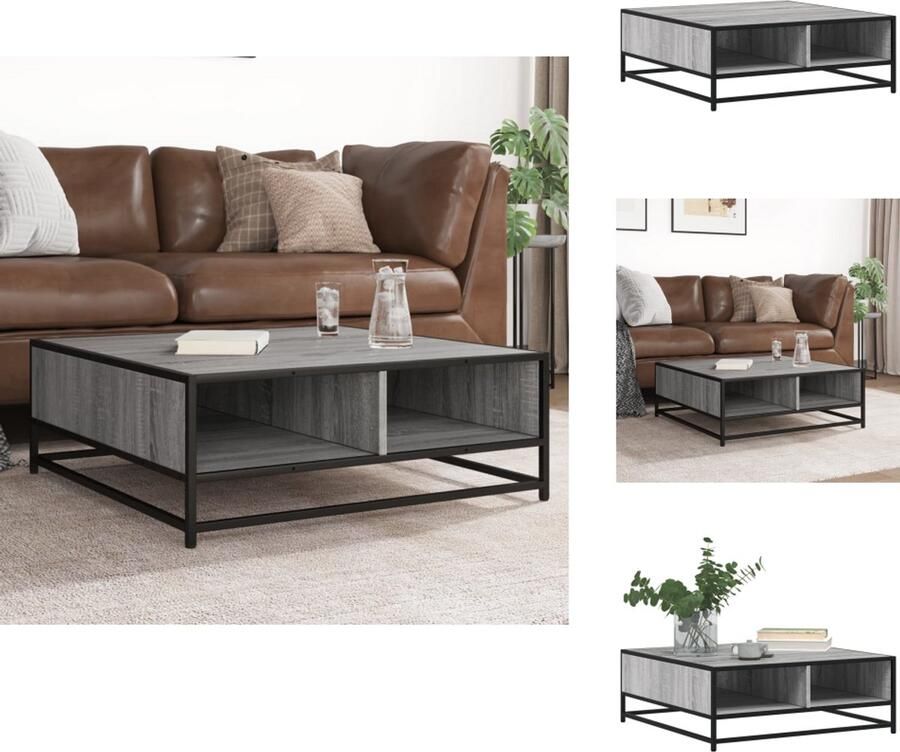 The Living Store Salontafel 80x80x30 cm bewerkt hout en metaal grijs sonoma Salontafel Houten Salontafel Metalen Salontafel Industrieel Design Opbergruimte - Foto 2