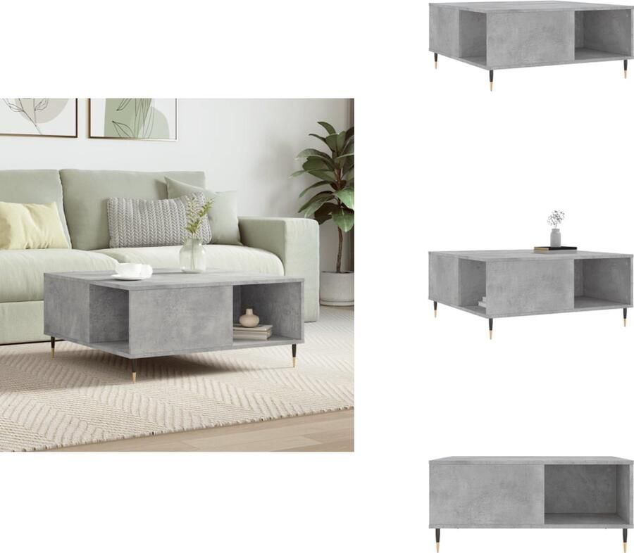 VidaXL Salontafel Salontafels Bijzettafel Banktafel -Salontafel-80x80x36-5-cm-bewerkt-hout-betongrijs - Foto 3