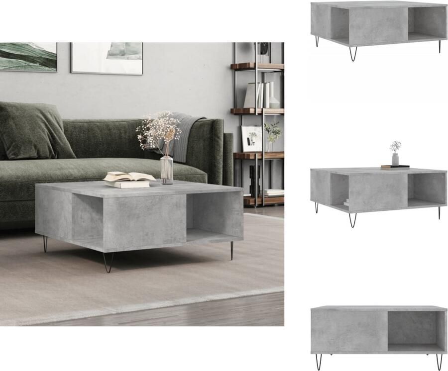 VidaXL Salontafel Salontafels Bijzettafel Banktafel -Salontafel-80x80x36-5-cm-bewerkt-hout-betongrijs