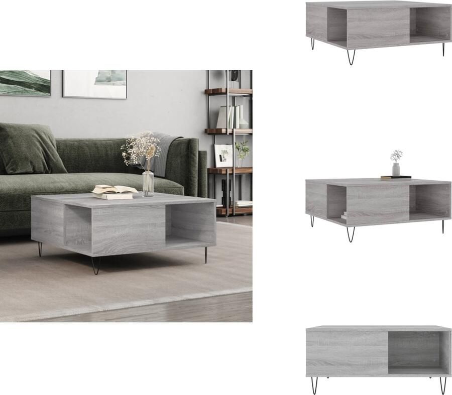 VidaXL Salontafel Salontafels Bijzettafel Banktafel -Salontafel-80x80x36-5-cm-bewerkt-hout-grijs-sonoma-eikenkleurig - Foto 3