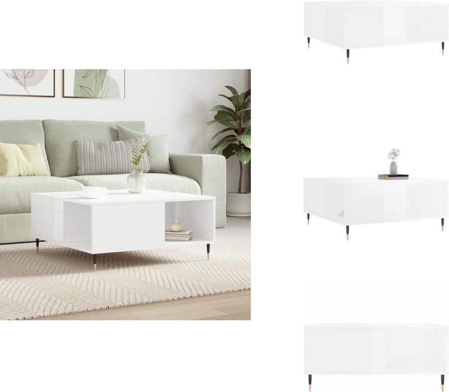 VidaXL Salontafel Salontafels Bijzettafel Banktafel -Salontafel-80x80x36-5-cm-bewerkt-hout-hoogglans-wit