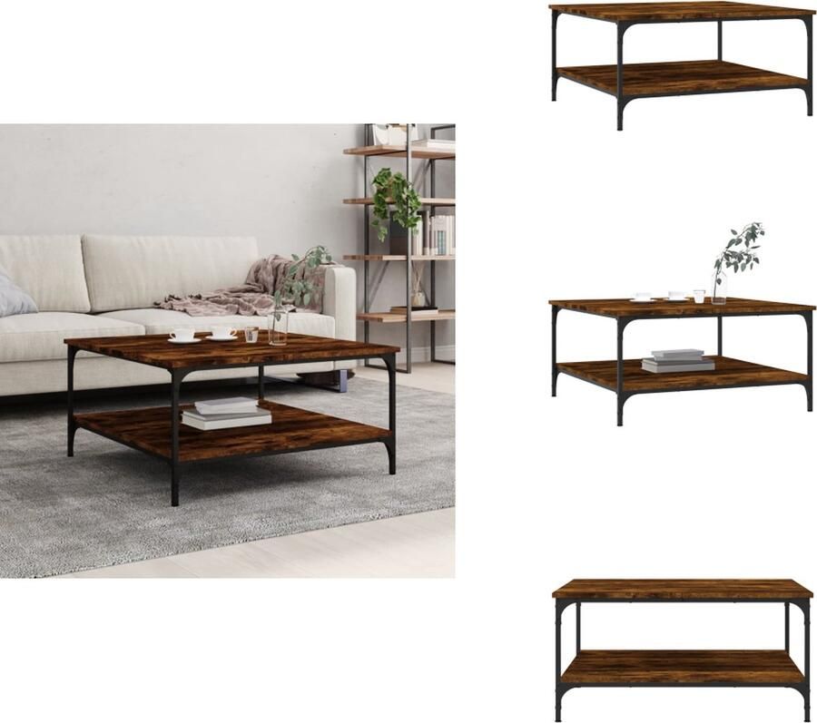 VidaXL Salontafel Salontafels Bijzettafel Banktafel -Salontafel-80x80x40-cm-bewerkt-hout-gerookt-eikenkleurig - Foto 3