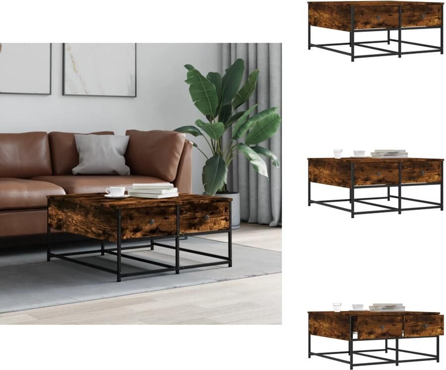 VidaXL Salontafel Salontafels Bijzettafel Banktafel -Salontafel-80x80x40-cm-bewerkt-hout-gerookt-eikenkleurig