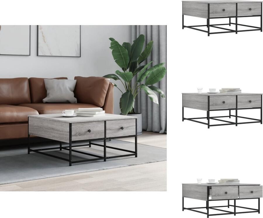 VidaXL Salontafel Salontafels Bijzettafel Banktafel Salontafel 80x80x40 cm bewerkt hout grijs sonoma eikenkleurig - Foto 2