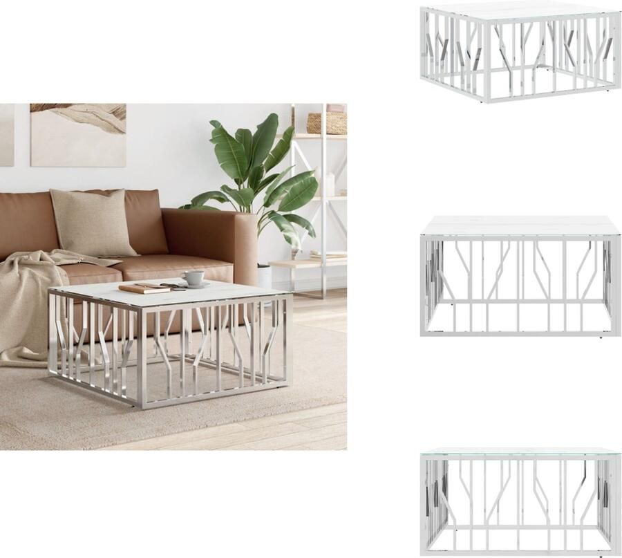 VidaXL Salontafel Salontafels Bijzettafel Banktafel -Salontafel-80x80x40-cm-roestvrij-staal-en-glas-zilverkleurig