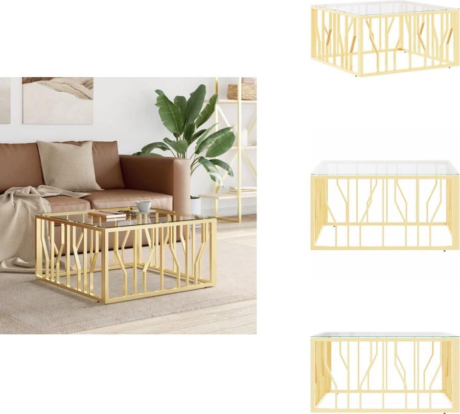 VidaXL Salontafel Salontafels Bijzettafel Banktafel -Salontafel-80x80x40-cm-roestvrij-staal-en-glas-goudkleurig - Foto 2