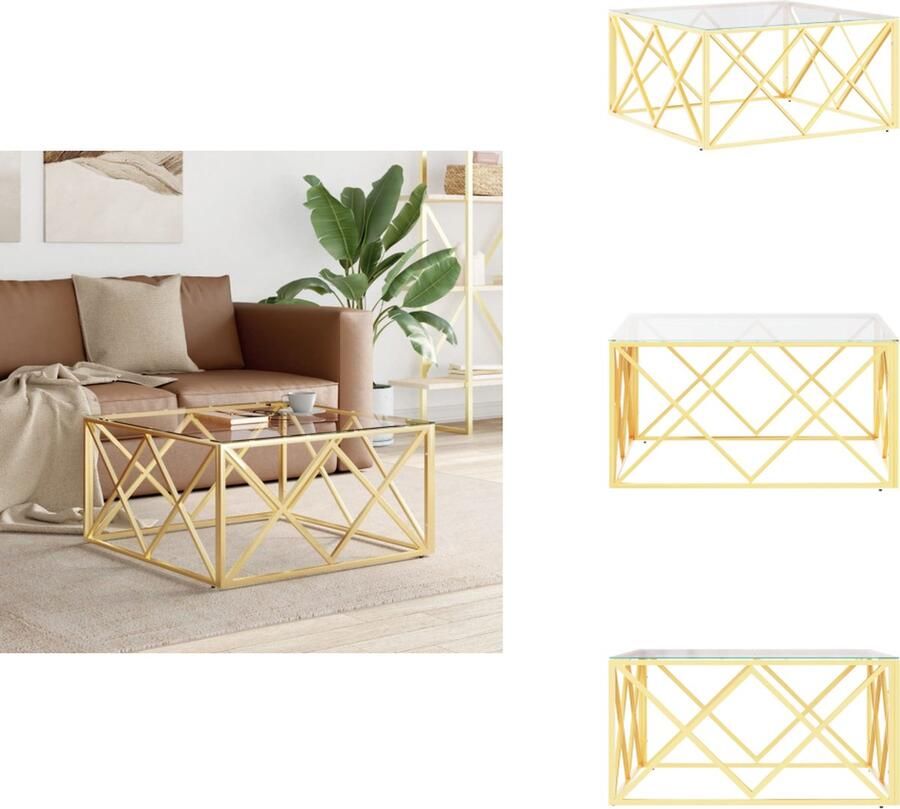 VidaXL Salontafel Salontafels Bijzettafel Banktafel -Salontafel-80x80x40-cm-roestvrij-staal-en-glas