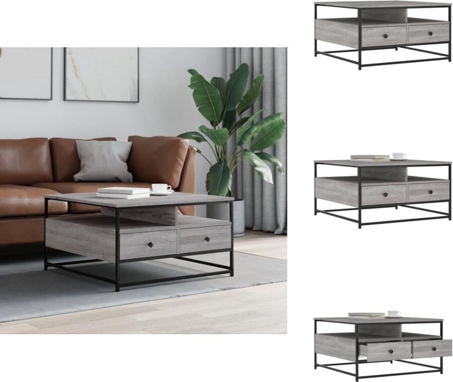 VidaXL Salontafel Salontafels Bijzettafel Banktafel Salontafel 80x80x45 cm bewerkt hout grijs sonoma