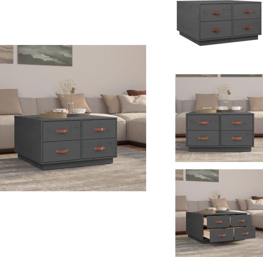 VidaXL Salontafel Salontafels Bijzettafel Banktafel Salontafel 80x80x45 cm massief grenenhout grijs