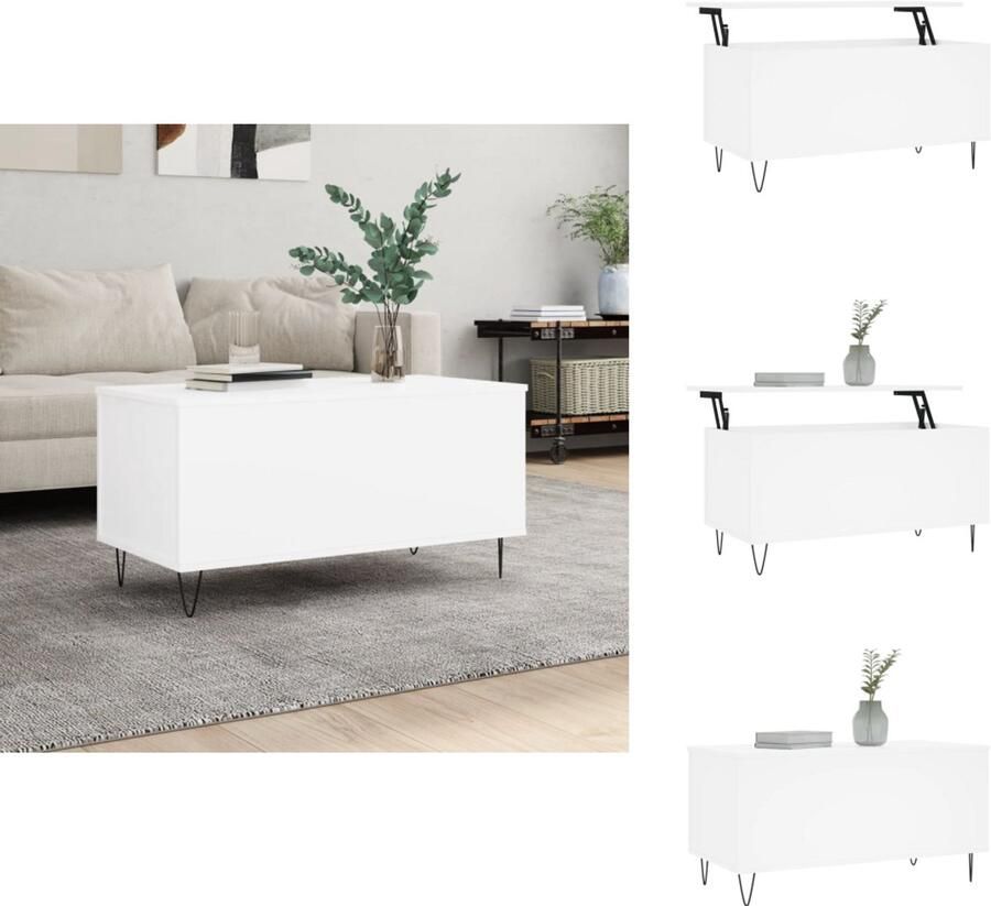 The Living Store Salontafel Lift-top Wit 90 x 44.5 x 45 cm Bewerkt hout en metaal Salontafel Lift Top Tafel Houten Salontafel Wit Meubilair Multifunctionele Tafel