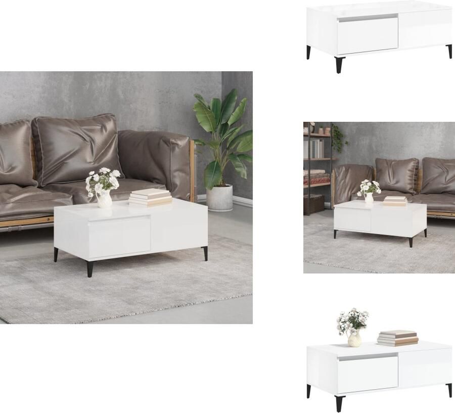 VidaXL Salontafel Salontafels Bijzettafel Banktafel -Salontafel-90x50x36-5-cm-bewerkt-hout-hoogglans-wit