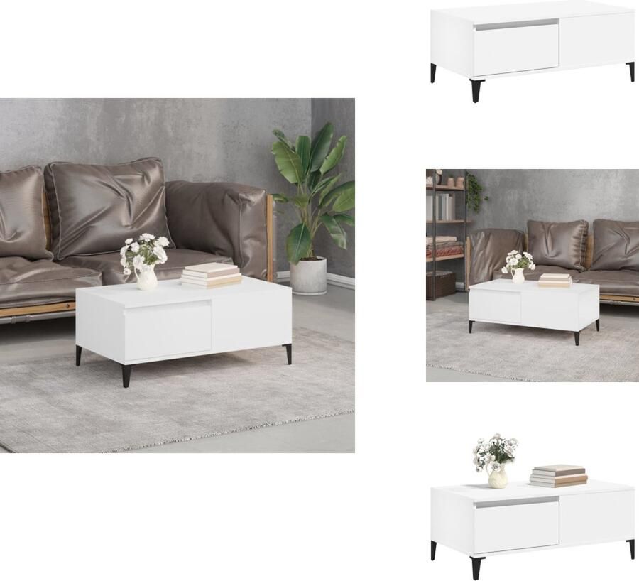 VidaXL Salontafel Salontafels Bijzettafel Banktafel -Salontafel-90x50x36-5-cm-bewerkt-hout-wit - Foto 2