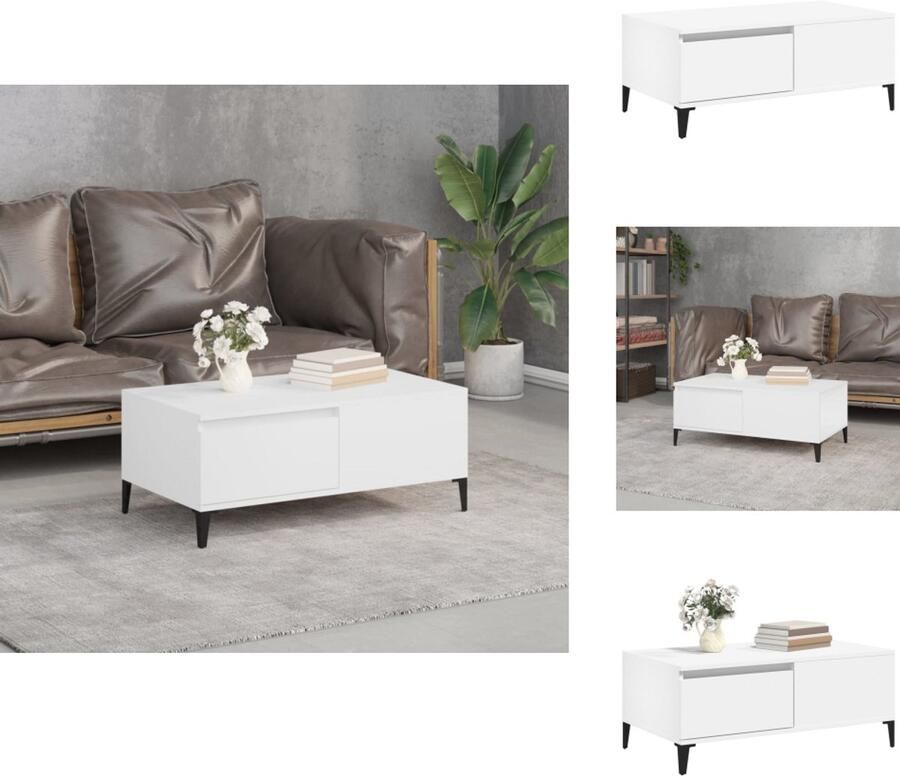 VidaXL Salontafel Salontafels Bijzettafel Banktafel -Salontafel-90x50x36-5-cm-bewerkt-hout-wit